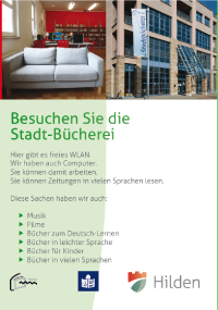 Stadt Hilden | Hand-Zettel zur Stadt-Bücherei in leichter Sprache [PDF]
