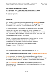 Piratenpartei Deutschland | Wahlprogramm zur Europawahl 2014 in leichter Sprache [PDF]